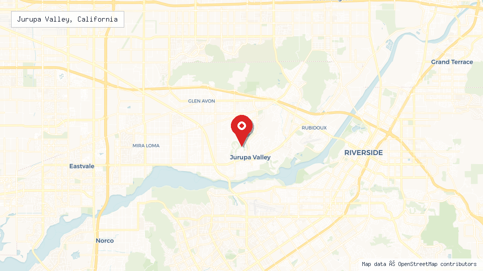 Street map of Jurupa Valley, California with location pin