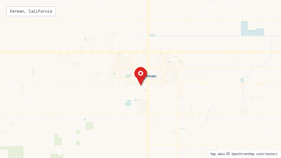 Street map of Kerman, California with location pin