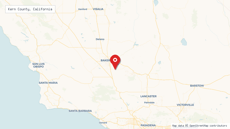 Street map of Kern County, California with location pin