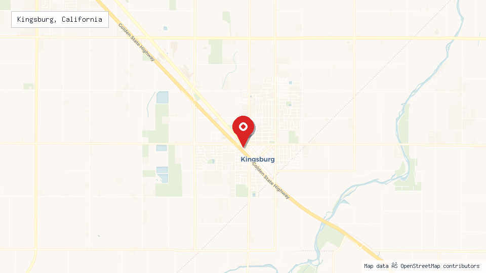 Street map of Kingsburg, California with location pin