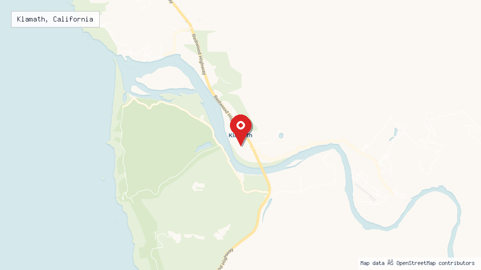 Street map of Klamath, California with location pin