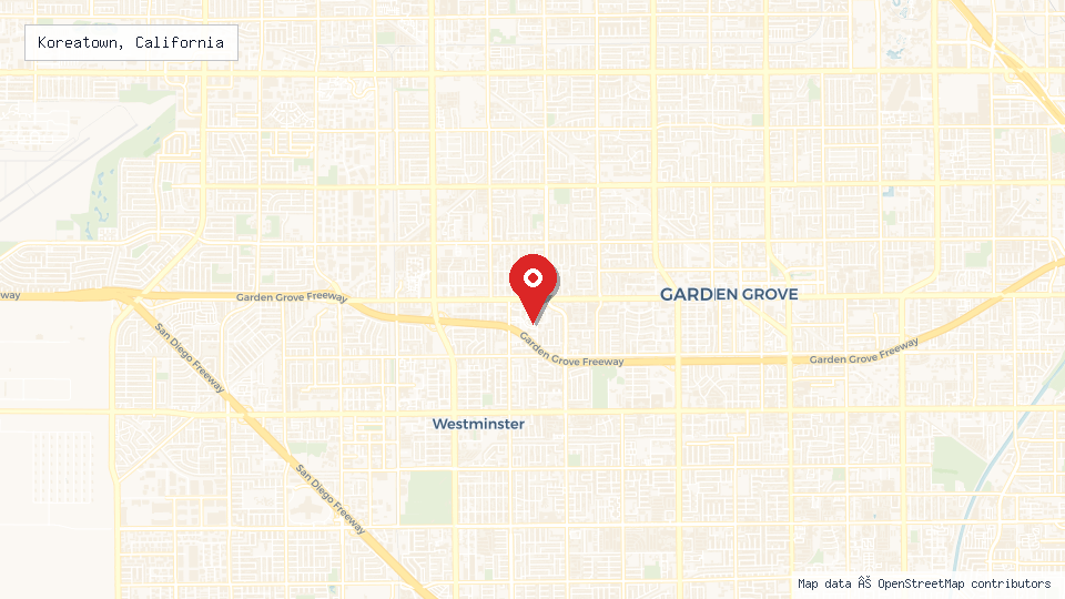 Street map of Koreatown, California with location pin