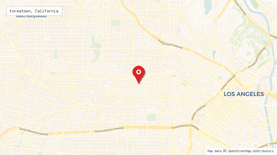 Street map of Koreatown, California with location pin