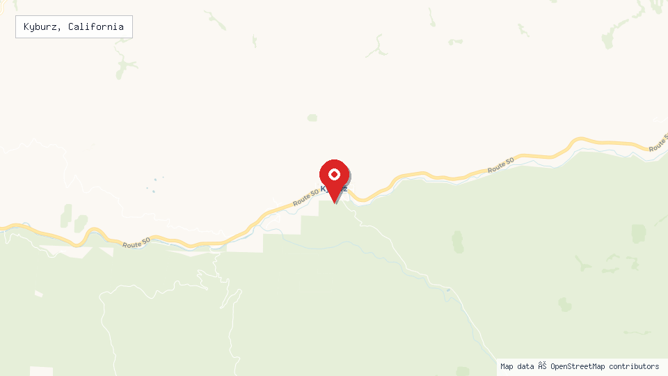 Street map of Kyburz, California with location pin