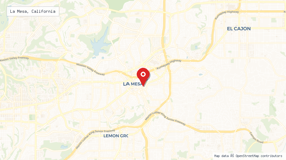 Street map of La Mesa, California with location pin