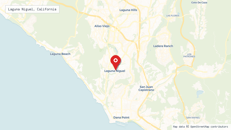 Street map of Laguna Niguel, California with location pin