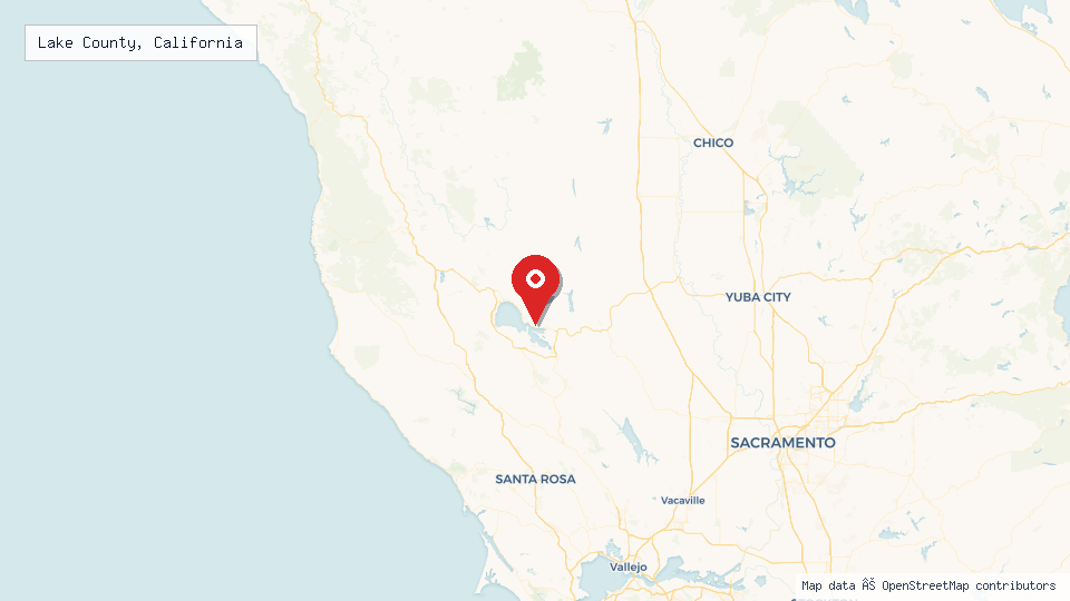 Street map of Lake County, California with location pin