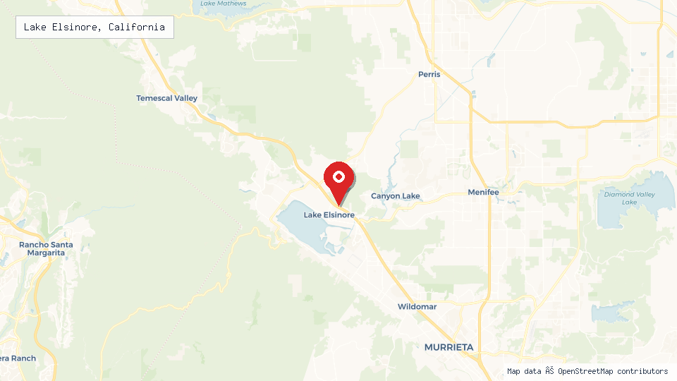 Street map of Lake Elsinore, California with location pin