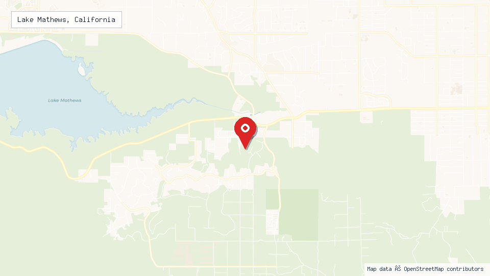 Street map of Lake Mathews, California with location pin