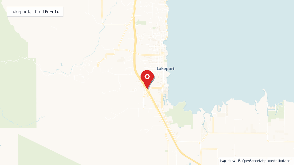 Street map of Lakeport, California with location pin