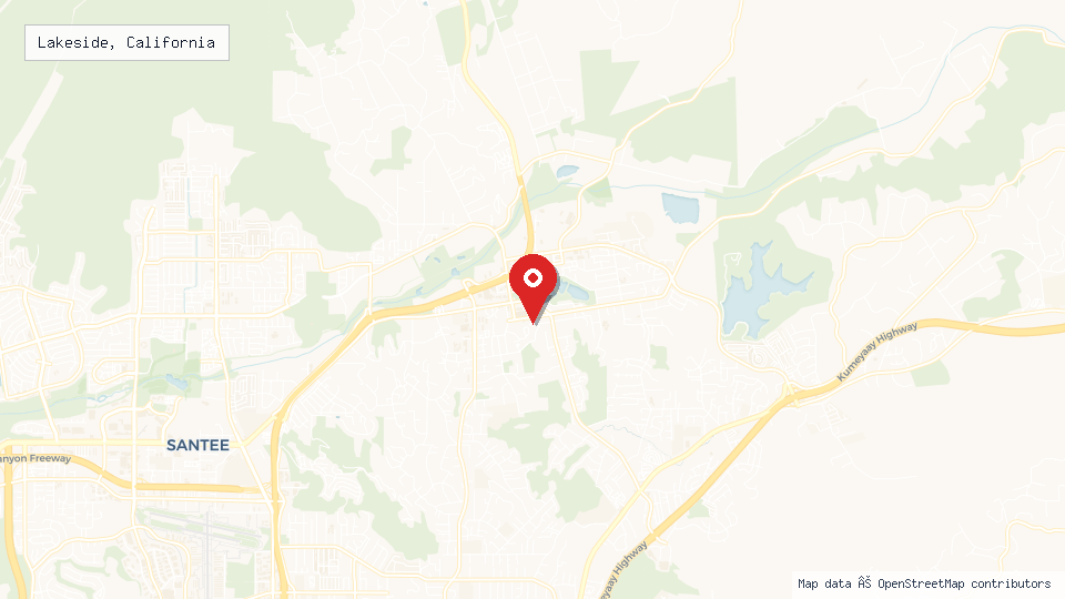 Street map of Lakeside, California with location pin