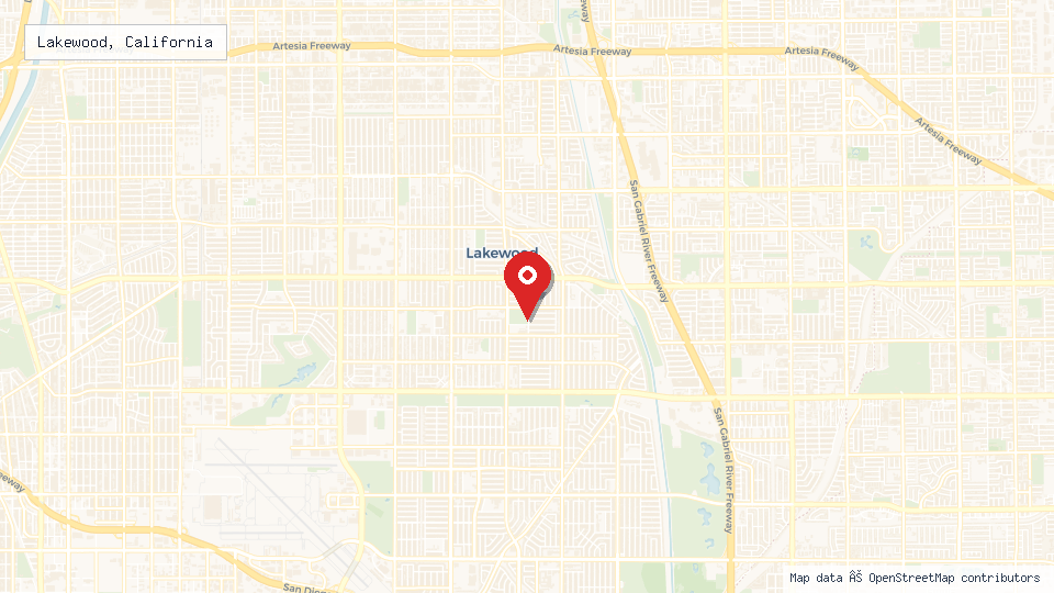 Street map of Lakewood, California with location pin