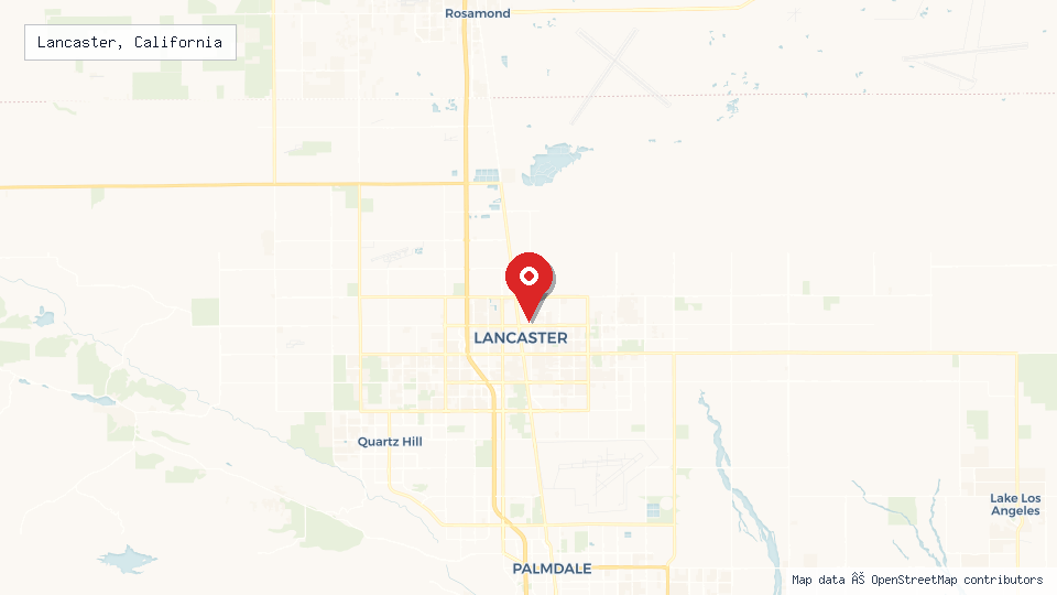 Street map of Lancaster, California with location pin