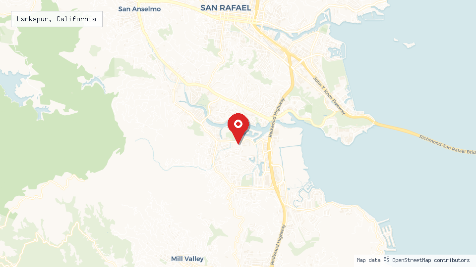 Street map of Larkspur, California with location pin