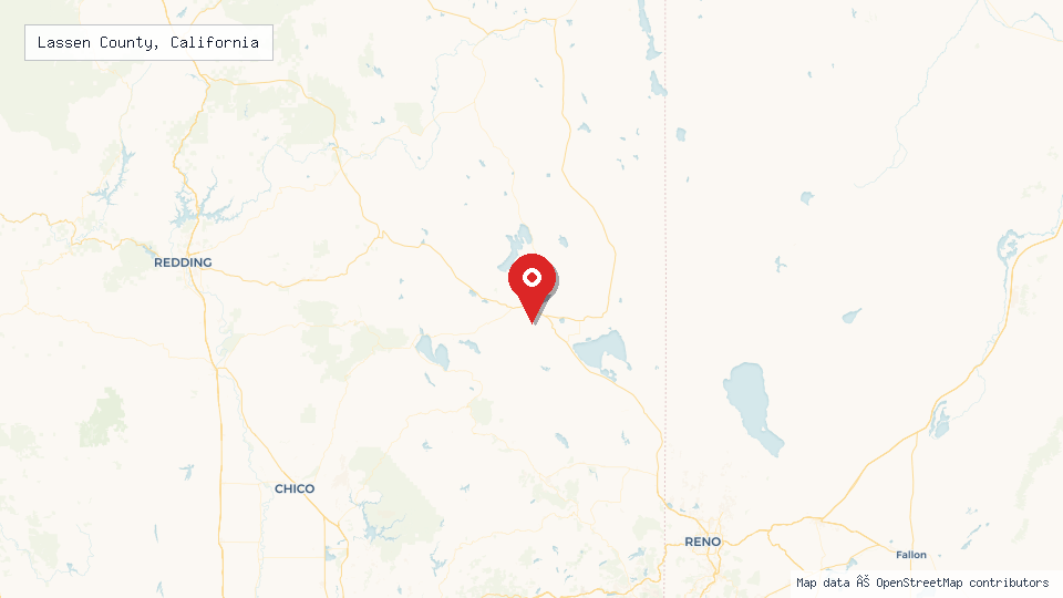 Street map of Lassen County, California with location pin