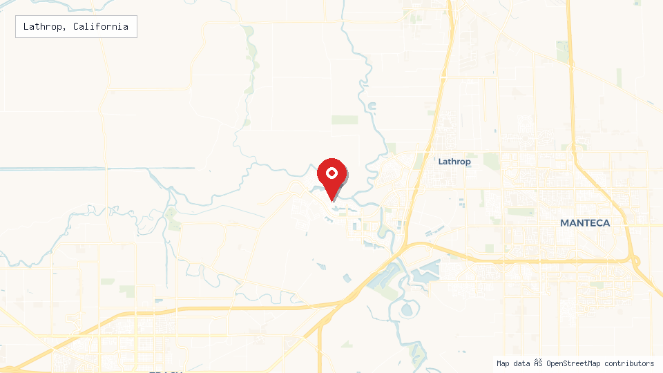 Street map of Lathrop, California with location pin