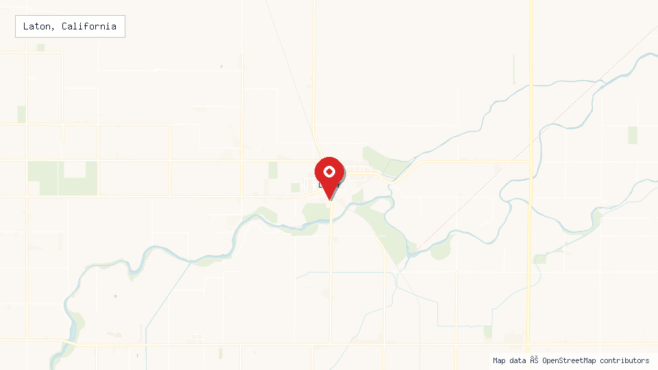 Street map of Laton, California with location pin
