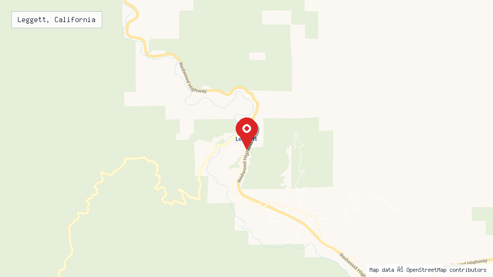 Street map of Leggett, California with location pin