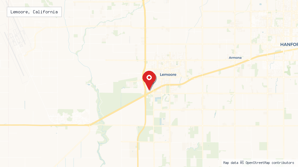 Street map of Lemoore, California with location pin