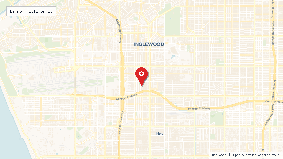 Street map of Lennox, California with location pin