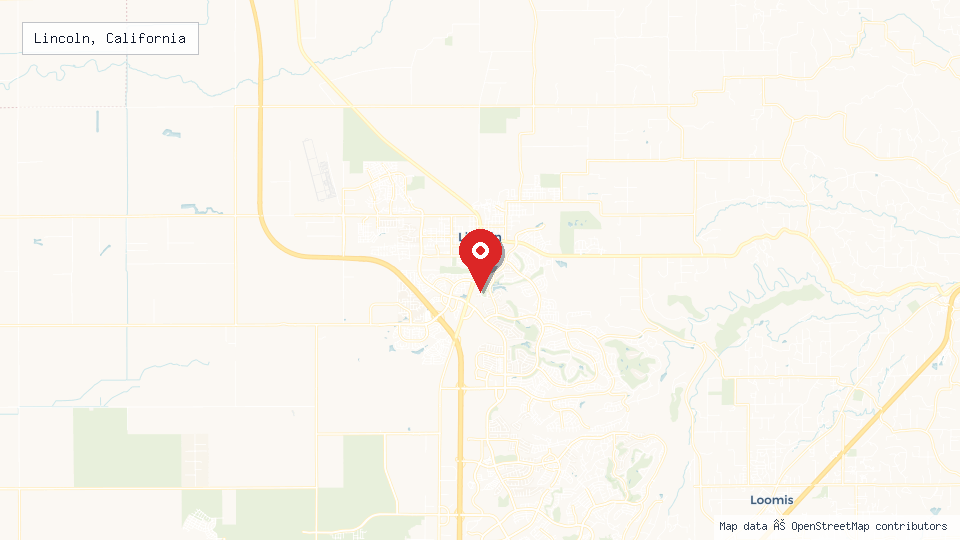 Street map of Lincoln, California with location pin