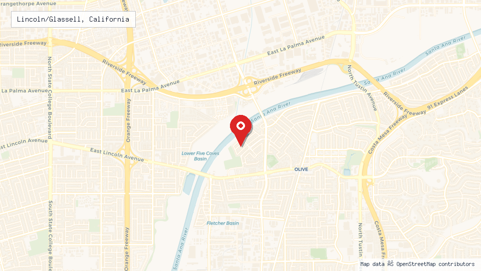 Street map of Lincoln/Glassell, California with location pin