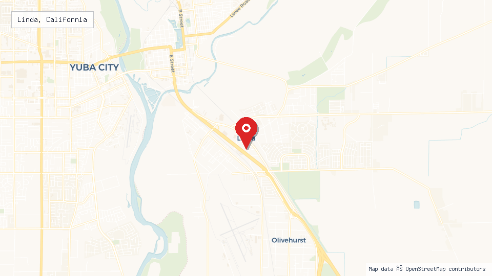 Street map of Linda, California with location pin