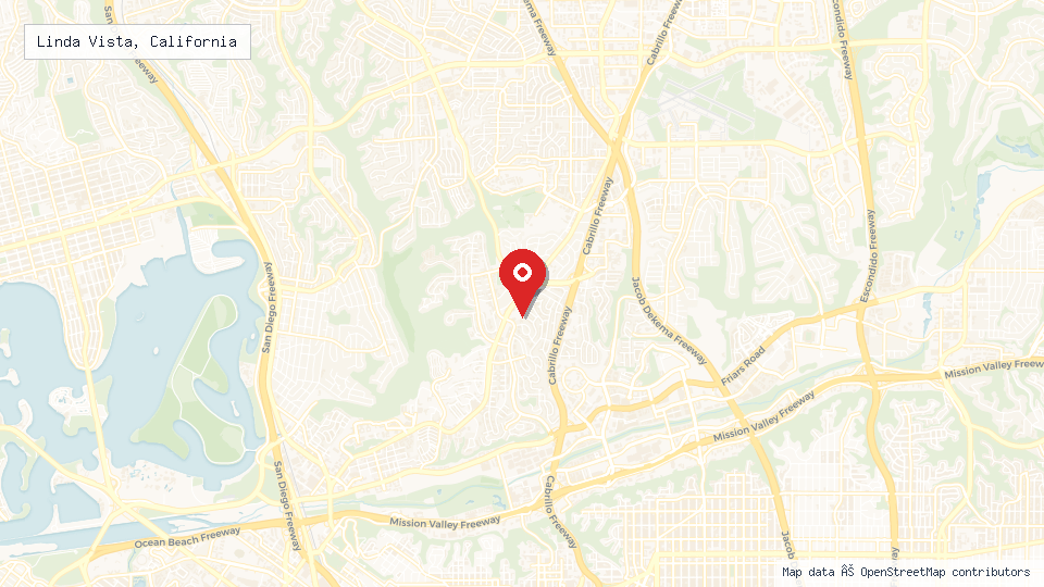 Street map of Linda Vista, California with location pin