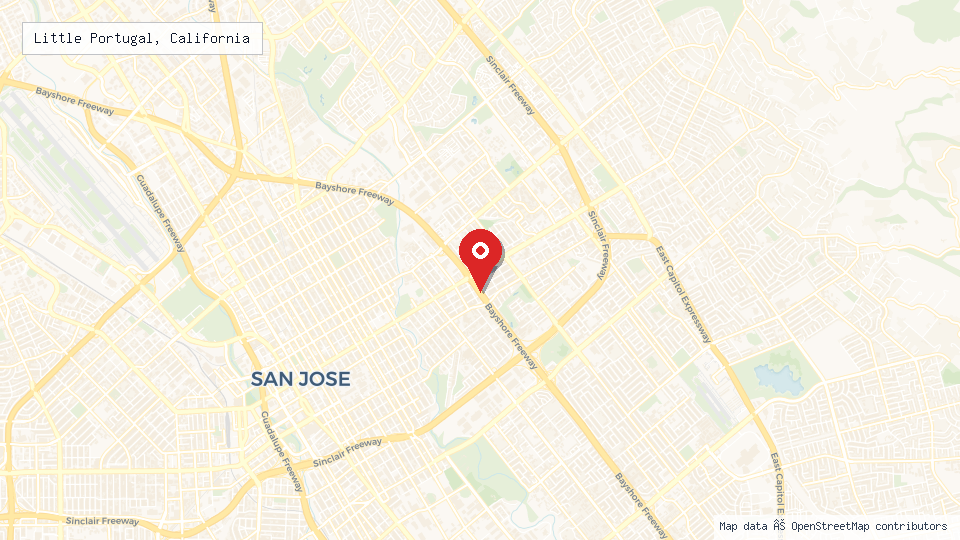 Street map of Little Portugal, California with location pin