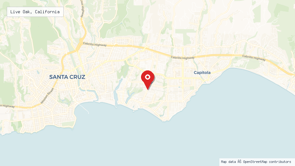 Street map of Live Oak, California with location pin