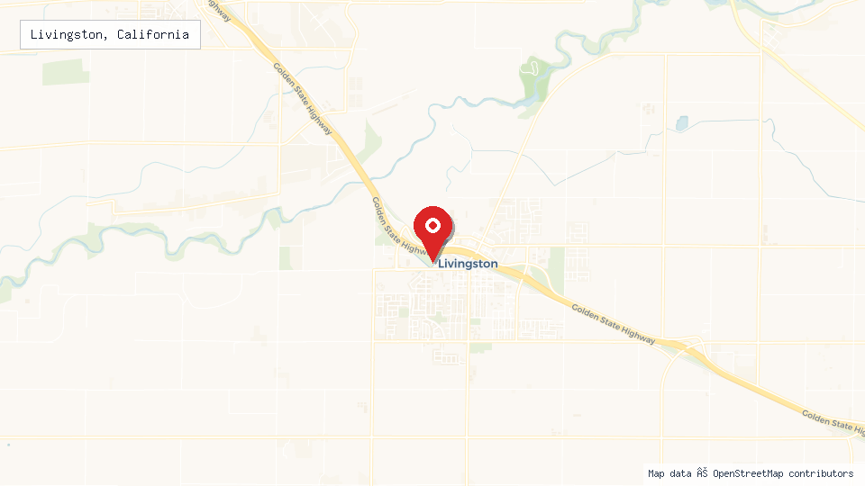 Street map of Livingston, California with location pin