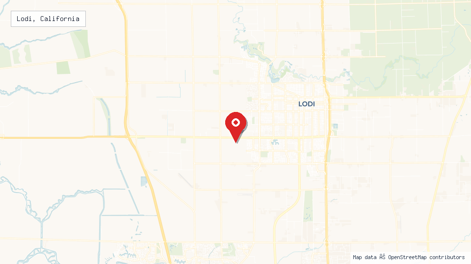 Street map of Lodi, California with location pin