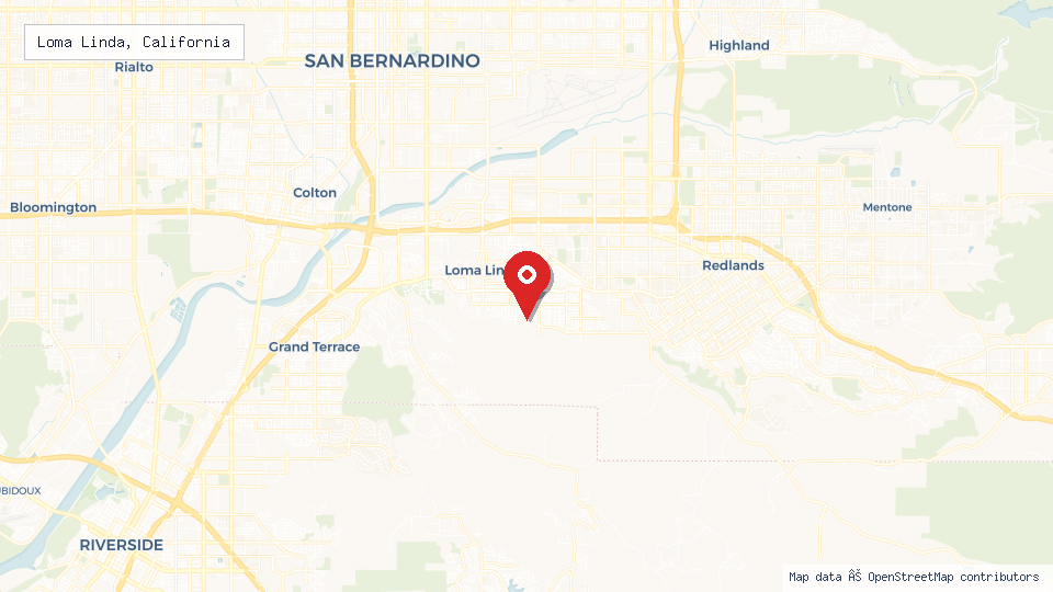 Street map of Loma Linda, California with location pin