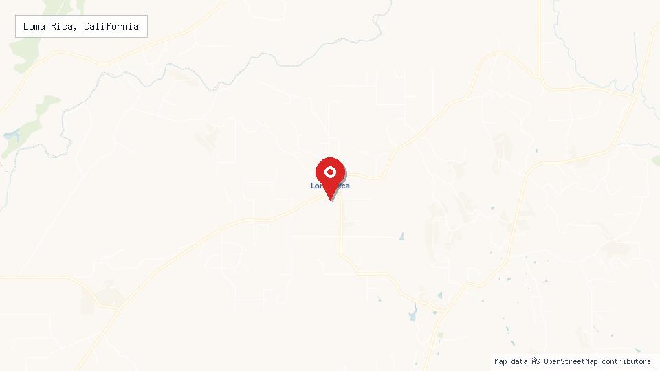 Street map of Loma Rica, California with location pin