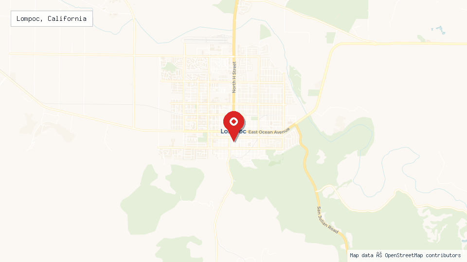 Street map of Lompoc, California with location pin
