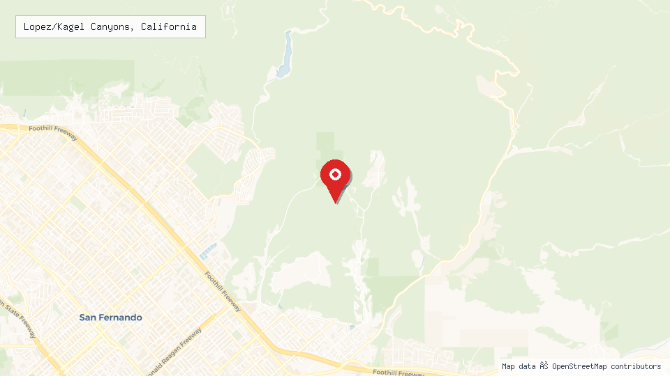 Street map of Lopez/Kagel Canyons, California with location pin