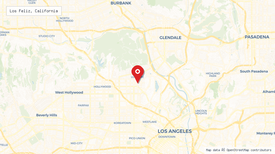 Street map of Los Feliz, California with location pin