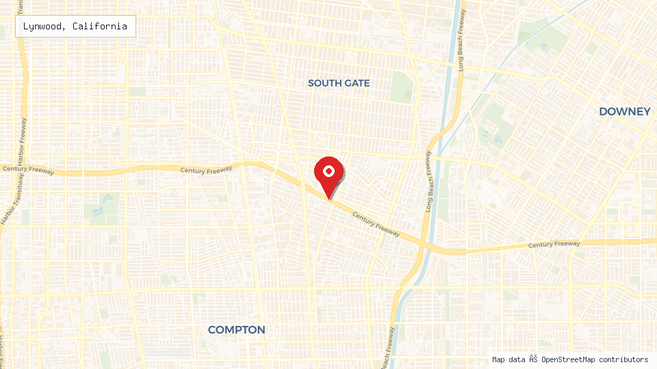 Street map of Lynwood, California with location pin