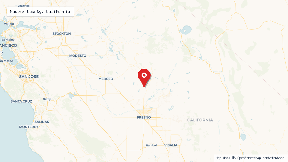 Street map of Madera County, California with location pin
