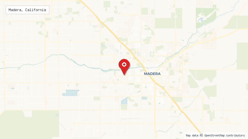 Street map of Madera, California with location pin
