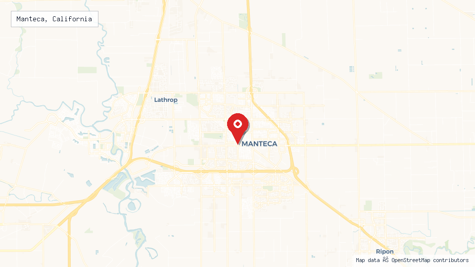 Street map of Manteca, California with location pin