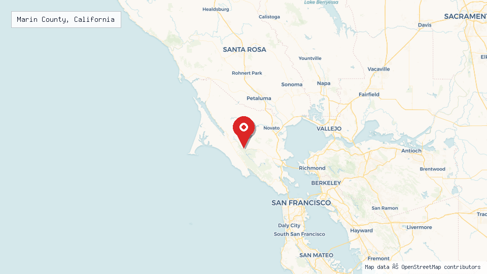 Street map of Marin County, California with location pin