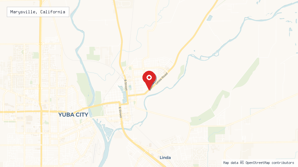 Street map of Marysville, California with location pin