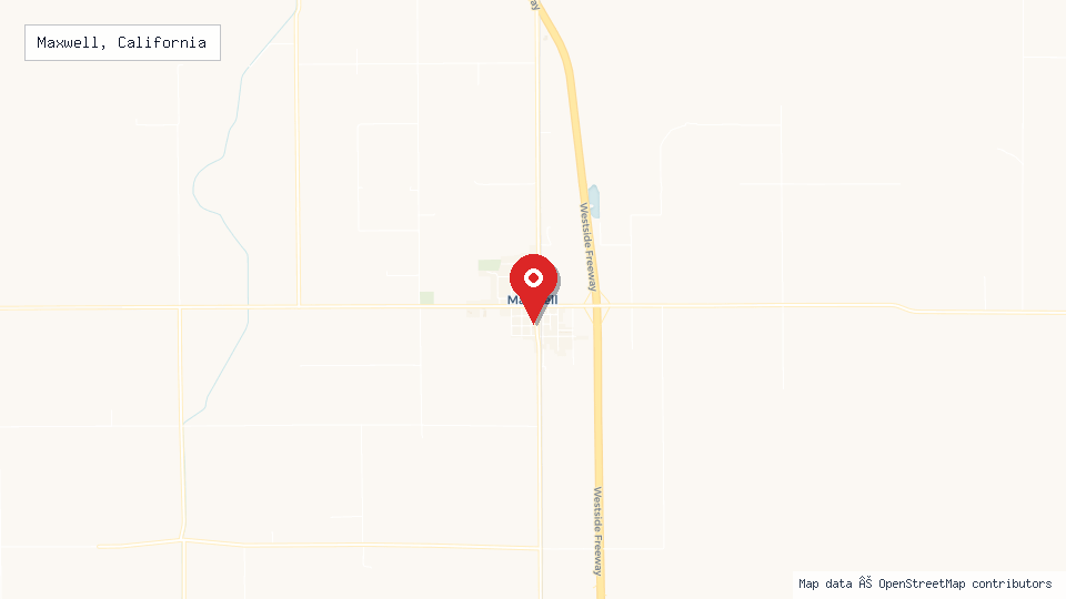 Street map of Maxwell, California with location pin