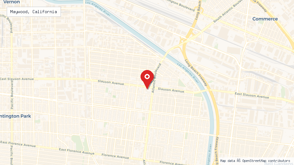 Street map of Maywood, California with location pin