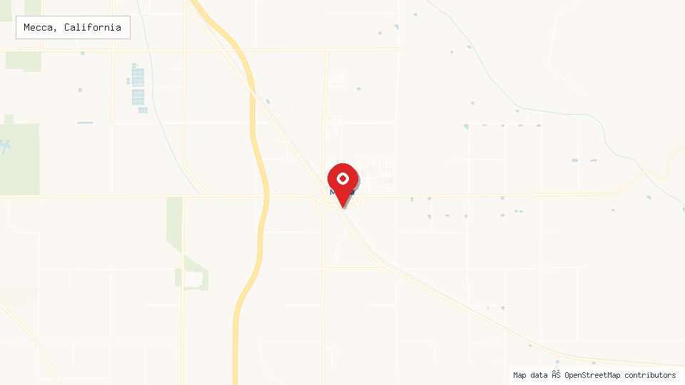 Street map of Mecca, California with location pin