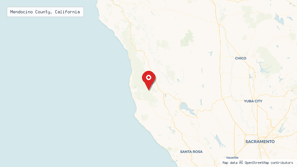 Street map of Mendocino County, California with location pin