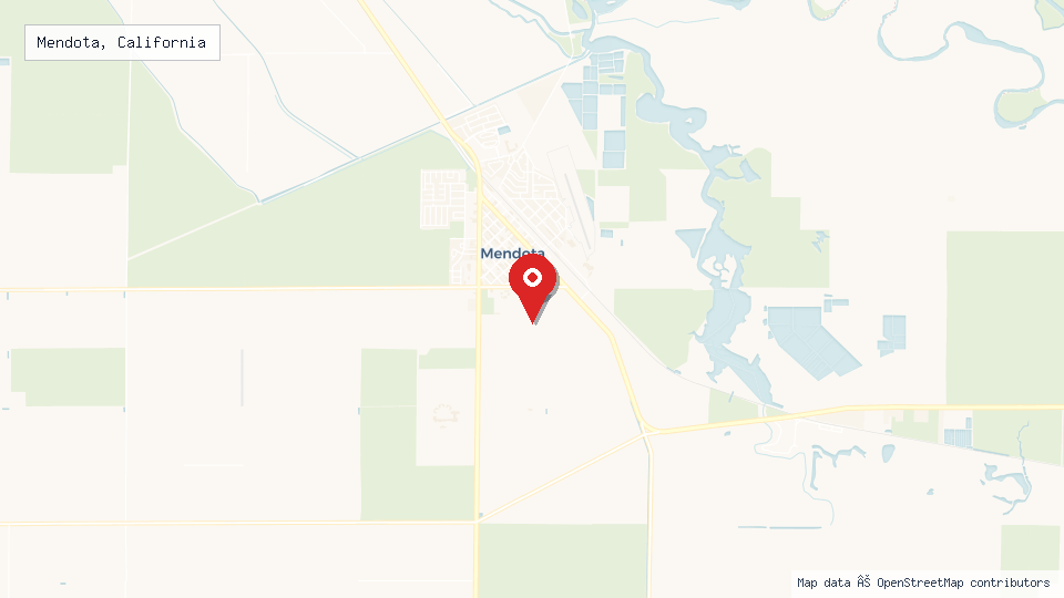 Street map of Mendota, California with location pin