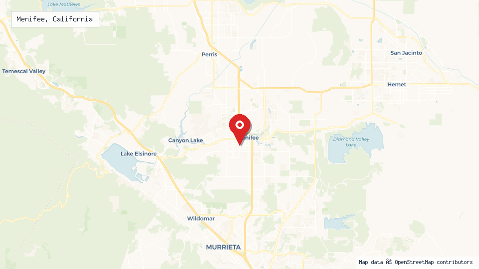 Street map of Menifee, California with location pin