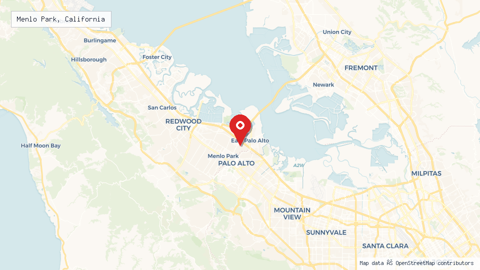 Street map of Menlo Park, California with location pin